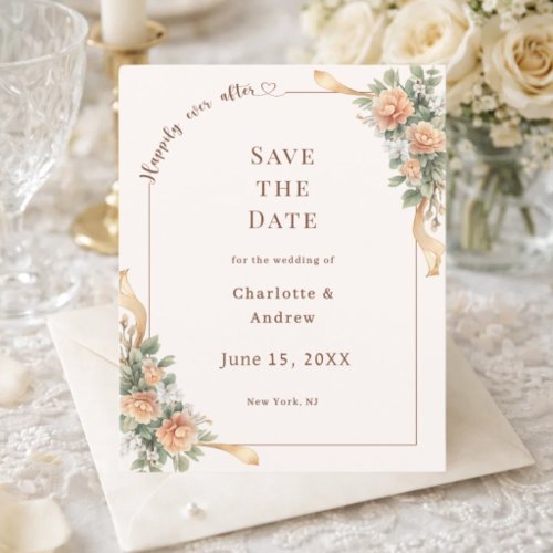Ivory champagne florals wedding Save the Date Flyer