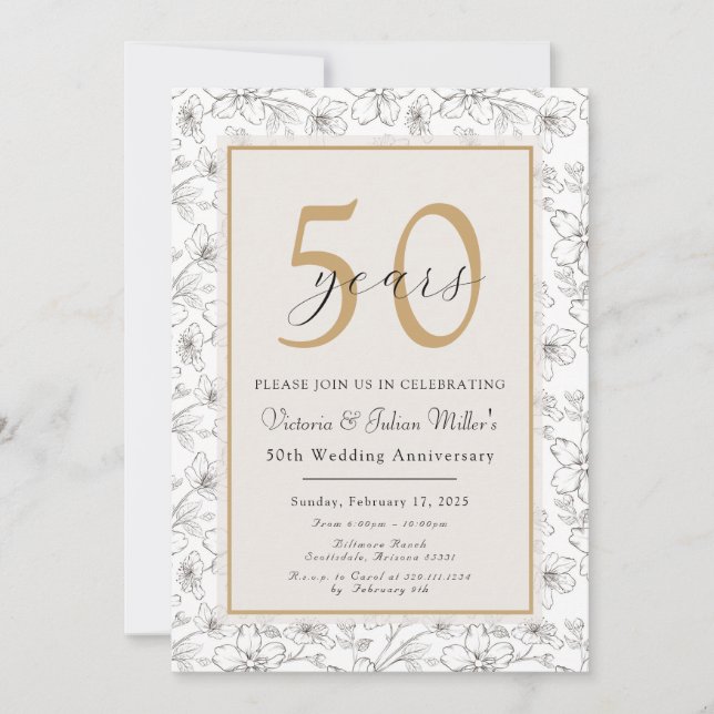 Ivory Champagne Gold Anniversary Invitation (Front)