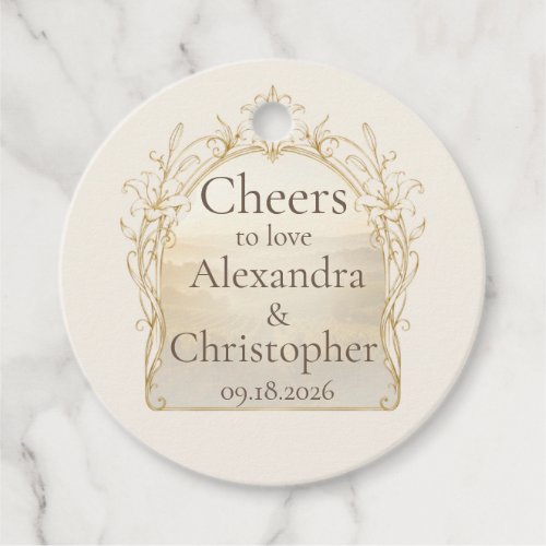 Ivory Champagne Lily Wedding Bottle Favor Tag