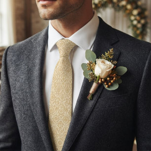 Ivory Champagne Medallion Damask Neck Tie