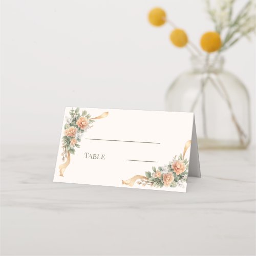 Ivory champagne orange florals place card