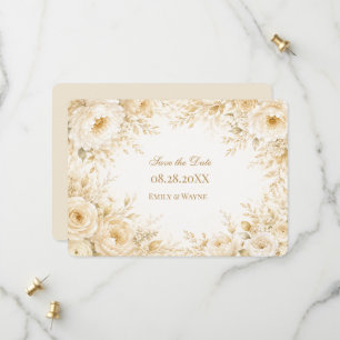 Ivory Champagne Pearl Floral Wedding Save The Date