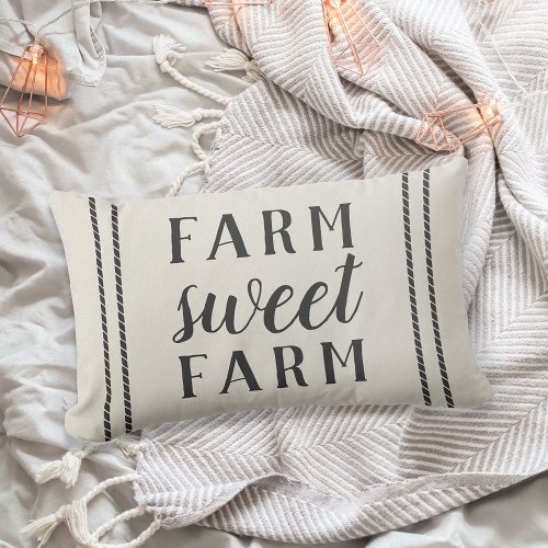 Ivory  Charcoal Grey Farm Sweet Farm Lumbar Pillow