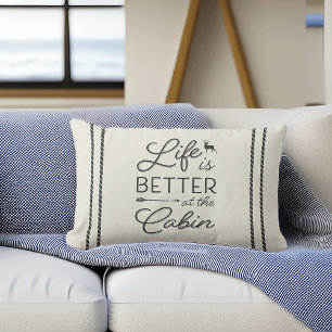 Ivory & Charcoal Life Is Better At The Cabin Lumbar Pillow