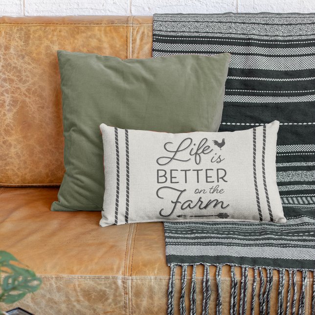 Ivory & Charcoal Life Is Better On The Farm Lumbar Pillow (Creator Uploaded)