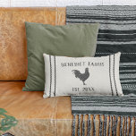 Ivory & Charcoal Personalized Farmhouse Rooster Lumbar Pillow<br><div class="desc">Warm off-white ivory throw pillow features your farm name or family name and year established in rustic charcoal grey lettering,  with rope stripe accents. A rooster silhouette illustration completes the design for a farmhouse style look.</div>