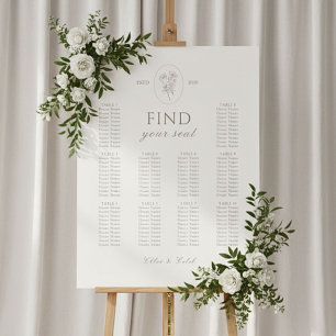 Ivory   Chic 8 or 10 Table Wedding Seating Chart  Foam Board