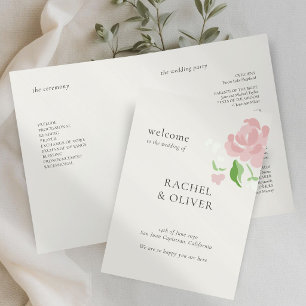 Ivory Chic Blush Floral Wedding Folded Program