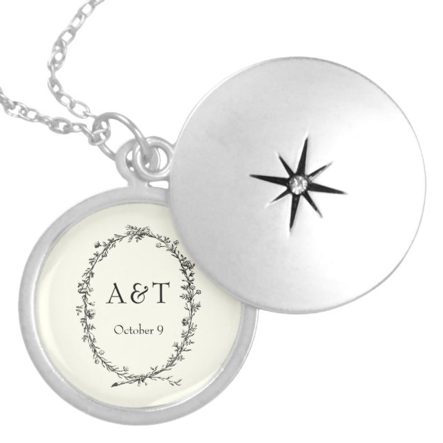 Ivory chic elegant wedding initials  locket necklace (Front)