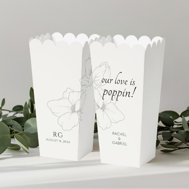 Ivory | Chic Floral Couple Popcorn  Favor Box (Creator Uploaded)