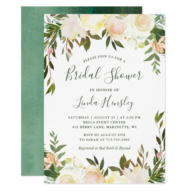 Ivory Chic Floral Garden Greenery Bridal Shower Invitation