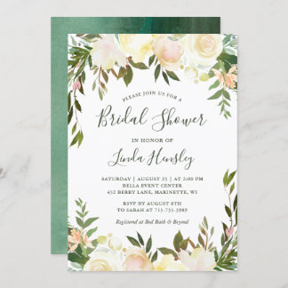 Ivory Chic Floral Garden Greenery Bridal Shower Invitation