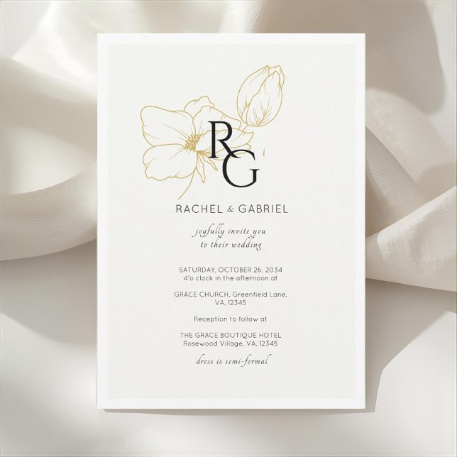 Ivory | Chic Floral Monogram Wedding Invitation (Creator Uploaded)