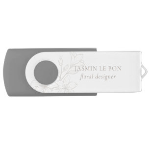 Ivory Chic Minimalist Floral Flash Drive