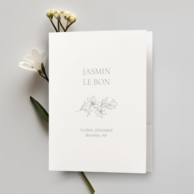 Ivory | Chic Minimalist Floral  Pocket Folder (Creator Uploaded)