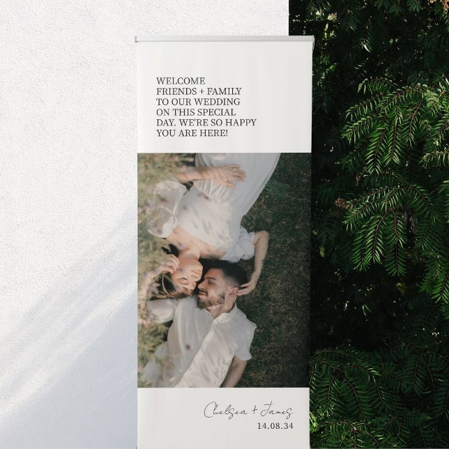 Ivory | Chic Modern Wedding Welcome Photo  Retractable Banner (Creator Uploaded)