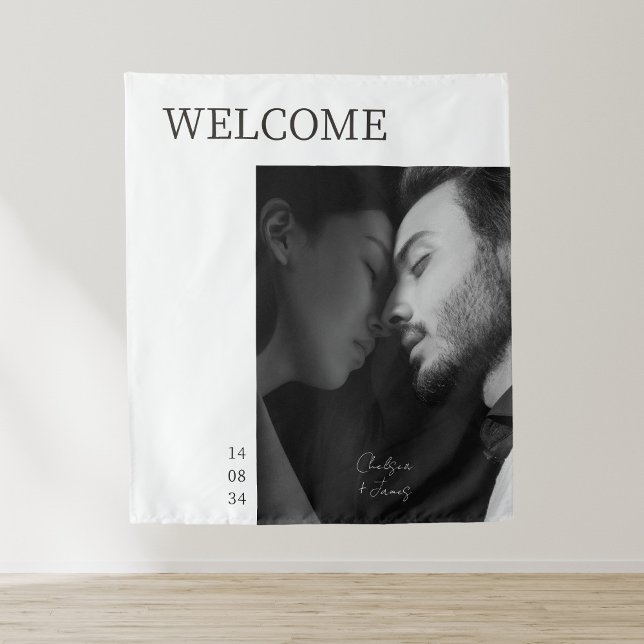 Ivory | Chic Modern Wedding Welcome Photo  Tapestry (Creator Uploaded)