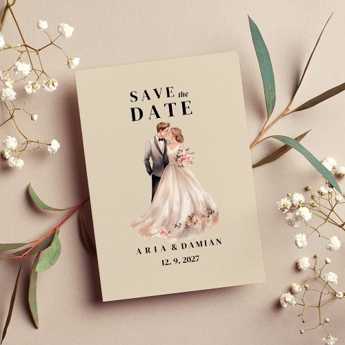 Ivory chic pink floral couple photo Save the Date  Invitation