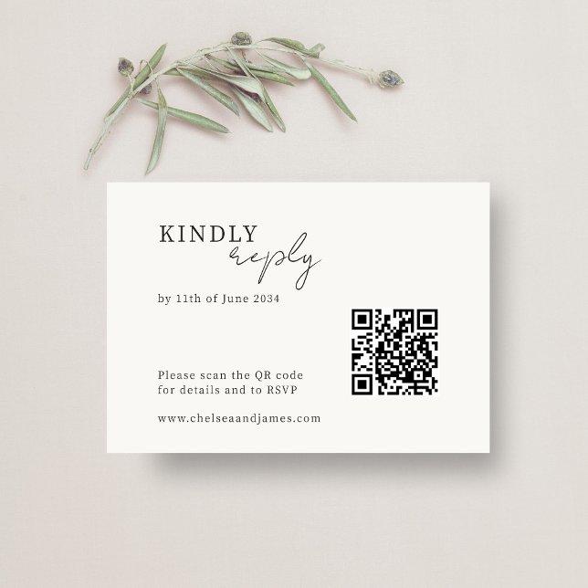 Ivory | Chic QR Code Minimalist Wedding RSVP Enclosure Card (Creator Uploaded)