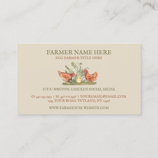 Ivory Chicken Family Farm Fresh Eggs Hen Rooster Business Card | Zazzle