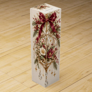 Ivory Christmas Glasshouse with Burgundy Bow Wine Box