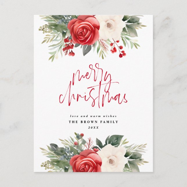 Ivory Christmas Wreath Christmas Watercolor  Holiday Postcard (Front)