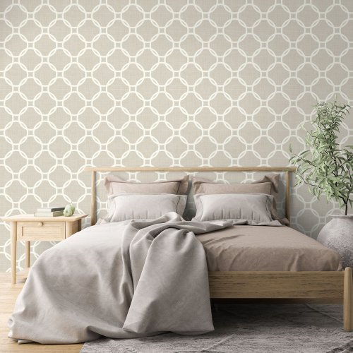 Ivory Circles Art Pattern On Light Beige Wallpaper