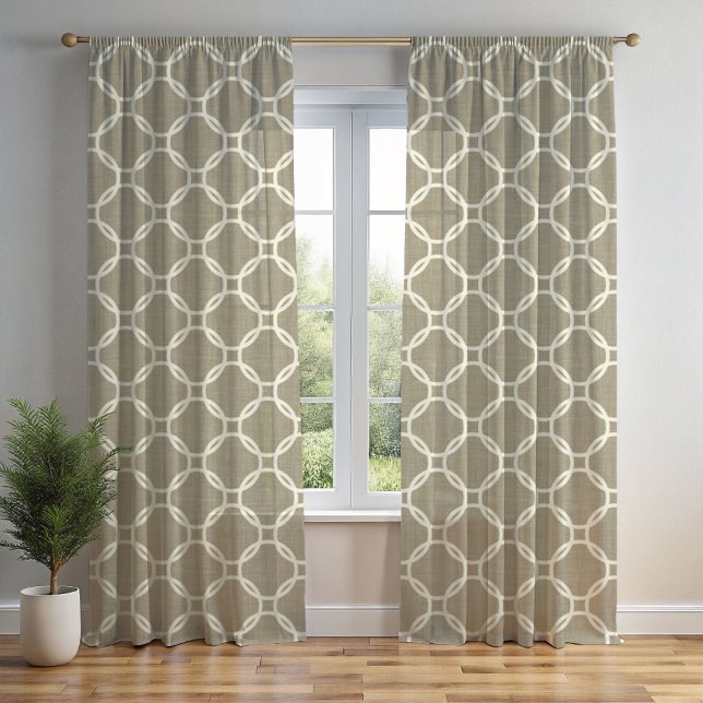 Ivory Circles Art Pattern On Light Taupe Brown Sheer Curtains (Creator Uploaded)