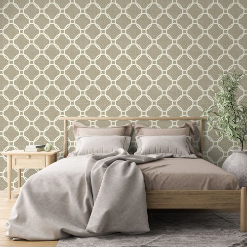 Ivory Circles Art Pattern On Light Taupe Brown Wallpaper