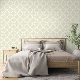 Ivory Circles Art Pattern On Sage Green Beige Wallpaper