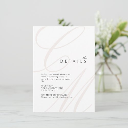 Ivory Classic Elegant calligraphy monogram details Enclosure Card