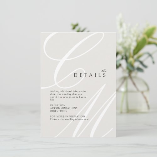 Ivory Classic Elegant calligraphy monogram details Enclosure Card