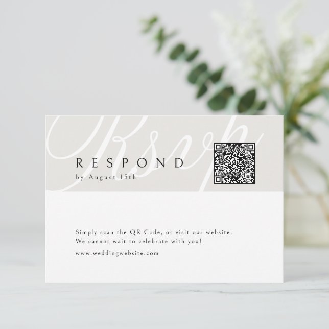 Ivory Classic Elegant Calligraphy Wedding QR code  RSVP Card (Standing Front)