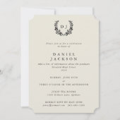 Ivory Classic Monogram Laurel Wreath Graduation Invitation (Front)