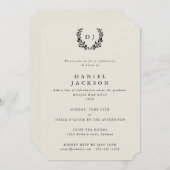 Ivory Classic Monogram Laurel Wreath Graduation Invitation (Front/Back)