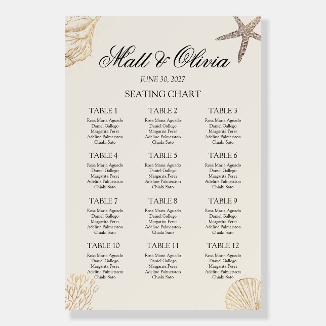 Ivory Coast Coastal Wedding Seating Chart Editable Foam Board (Front)