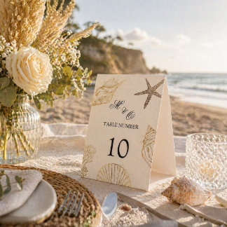 Ivory Coast Coastal Wedding Table Numbers Editable Paper Table Tent