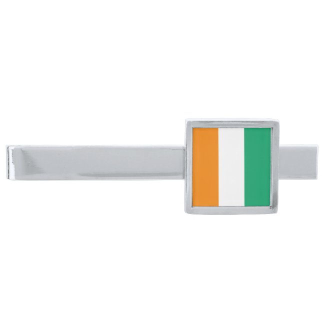 Ivory Coast Flag Silver Finish Tie Bar (Front)