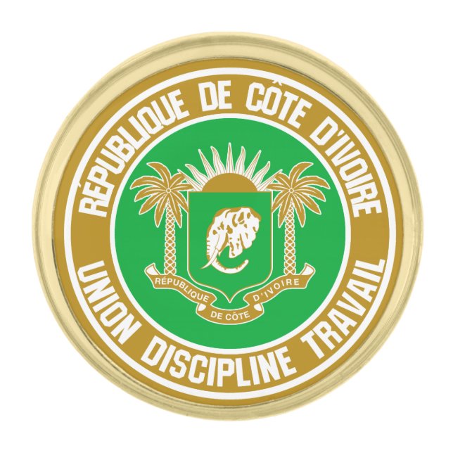 Ivory Coast Round Emblem Gold Finish Lapel Pin (Front)