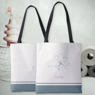 Ivory Coastal Blue Floral Line Art Minimalist Zen Tote Bag