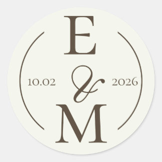Ivory Coffee Monogram Date Wedding Classic Round Sticker