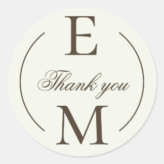 Ivory Coffee Monogram Wedding Thank You Classic Round Sticker