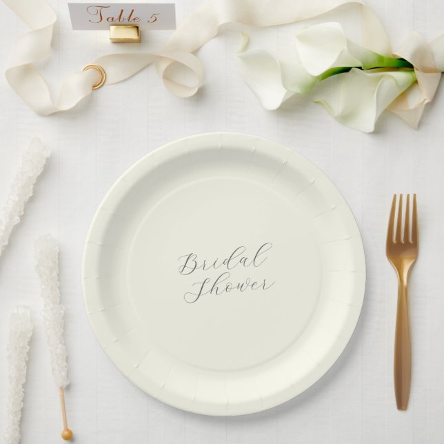 Ivory Color Simple Bridal Shower Paper Plates (Wedding)
