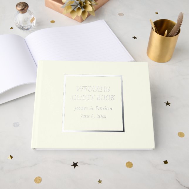 Ivory Color Simple Stylized Wedding Foil Guest Book (Front Open)