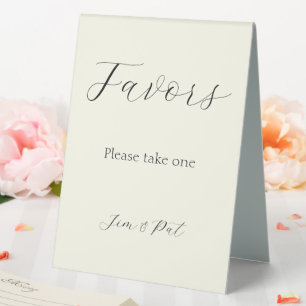 Ivory Color Stylized Script Wedding Favors Table Tent