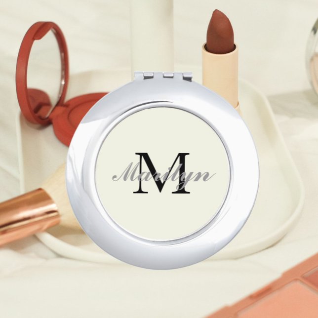 Ivory Color Wedding Bridesmaid Monogram Compact Mirror (In Situ)