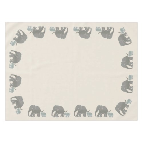 Ivory Color with Revolving Cute Elephant Border Tablecloth