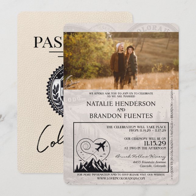 Ivory Colorado Passport Wedding Invitation (Front/Back)