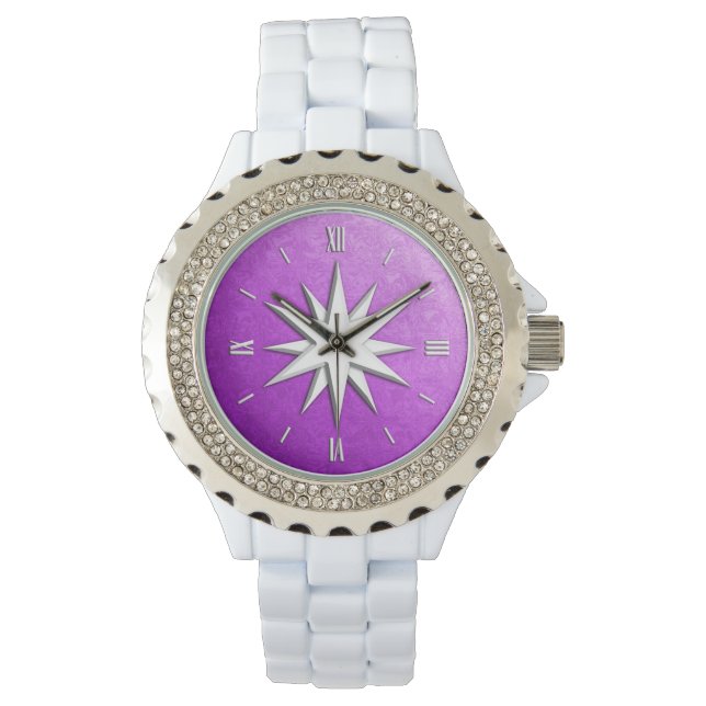Ivory compass rose - amethyst background watch (Front)