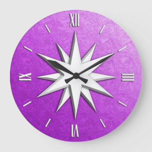 Ivory compass rose - amethyst glass background large clock
